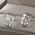 Minimalist double-layer silver stainless steel open ring set with circular hollow design - Silver Style (F1652)