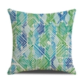 Linen cushion cover with watercolor blue-green geometric diamond pattern on white background - Blue/Green/Cyan Watercolor Geometric Diamond Lines (23YM21-11) / 45x45cm (Single Cover)