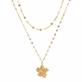 Elegant gold double-layer stainless steel necklace featuring a textured 3D flower pendant - Gold Double Layer Flower Necklace (F2189)