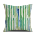 Retro linen pillow case featuring vertical blue and green watercolor wave stripes - Green And Blue Wavy Vertical Watercolor Texture (23YM21-12) / 45x45cm (Single Cover)
