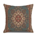 Square pillowcase featuring vintage Persian mandala print in grey-green and dark red colors - Gray Green Floral Geometric (23CR9-5)