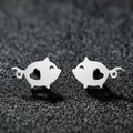 Minimalistische Herz-Schwein-Ohrstecker aus poliertem Edelstahl für Damen - Silbernes Schwein Stil (F66)