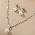 Elegante set di collana in acciaio inossidabile e orecchini di perle, regalo per donna - Set Perle Argento (F1932)