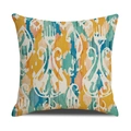 Ethnic style linen cushion cover with yellow and blue abstract ikat print pattern - Bright Yellow/Cyan/Dark Blue Ethnic Abstract (23YM21-17) / 45x45cm (Single Cover)