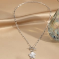 Zilveren roestvrijstalen paperclip ketting met OT-sluiting en bloemhanger - Zilver (F2088)