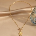 Gouden roestvrijstalen bloemenhanger ketting met paperclip schakels en T-sluiting ontwerp - Goud (F2087)