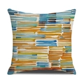 Abstract watercolor linen pillow cover with blue and orange horizontal stripes - Blue Orange Yellow And Brown Abstract Watercolor Horizontal Stripes (23YM21-19) / 45x45cm (Single Cover)
