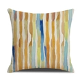 Square linen pillowcase with watercolor abstract vertical stripes in blue and orange - Blue Turmeric And Orange Abstract Watercolor Vertical Stripes (23YM21-20) / 45x45cm (Single Cover)