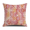 Square linen pillowcase with colorful bohemian geometric diamond print in red and orange - Red/Orange/Pink Multicolor Bohemian Geometric (23YM21-22) / 45x45cm (Single Cover)