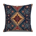 Ethnic geometric pattern square pillow cover with navy and terracotta plush printing - Navy Brick Red Geometric (23CR9-15)