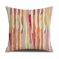 Linen pillow cover with watercolor vertical stripes in warm pink and orange tones - Pink Orange Yellow And Brick Red Abstract Vertical Stripes (23YM21-24) / 45x45cm (Single Cover)