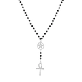 Y2K gotische roestvrijstalen ketting met zwarte kralen, Ankh-kruis en pentagram-hanger - Zwarte Kralen Met Zilveren Pentagram & Ankh Hangers(F512)