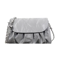 Chic gray pleated cloud crossbody bag with silver chain strap and metal charm pendant - Silver