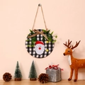 Targa natalizia per porta con Babbo Natale, motivo scozzese bianco e nero e foglie - Quadretti Grigi Babbo Natale