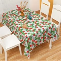 Red and green Christmas plaid tablecloth with white snowflakes and scalloped edges - Green Plaid Style (1.5x1.8m)