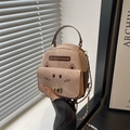 Mini cat-themed dusty pink crossbody bag with golden chain strap and cat ear design - Khaki