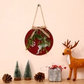 Christmas round wooden sign with red buffalo plaid, burlap bow and silver reindeer detail - Red Plaid Reindeer