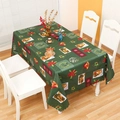 Dark green Christmas tablecloth with Santa and bells, featuring festive scalloped edges - Green Bell Pattern (1.5x2.2m)