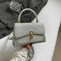 Silver square crossbody bag with glitter finish and gold metal buckle for women - Silver