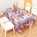 Christmas tablecloth featuring red reindeer and tree patterns on white wood grain background - Gray Bow Style (1.5x2.2m)