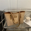 Grande borsa tote in velluto a coste beige con manici in pelle marrone e stile minimalista - Marrone