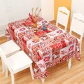 Christmas tablecloth with reindeer and Santa on vintage wood pattern polyester fabric - Red Bow Style (1.5x2.2m)
