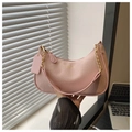 Bolso baguette rosa trenzado para mujer con cadena dorada y diseño minimalista elegante - Rosa