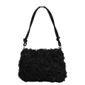 Elegant black handbag with 3D floral rose design and metallic handles for evening events - Black