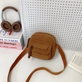 Brown corduroy crossbody bag with woven zipper pull and adjustable shoulder strap - Dark Brown
