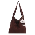 Large dark brown nylon tote bag with drawstring detail and cloud charm for daily commute - With Pendant / Coffee