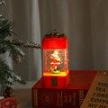 Red Christmas phone booth lamp with Santa Claus figure and warm LED glowing lights - Red Gift Box Water Filled Style