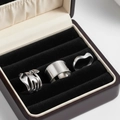 Three-piece silver stainless steel ring set featuring wide beaded and fluid open designs - Bright Silver 3-Piece Set (F3116)