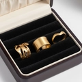Three-piece chunky matte gold stainless steel open ring set for women in elegant wood box - Matte Gold 3-Piece Set (F3115)