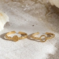 Adjustable gold plated ring set featuring hammered disc and hollow circle designs - Gold Hammered Hollow Open Ring Set (F2653)