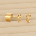 Set di tre anelli aperti e polsino dell'orecchio in acciaio inossidabile dorato dal design - Stile Dorato (F2555)