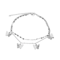 Double-layered silver stainless steel anklet featuring hollow butterfly charms for women - Silver Style (C9164)