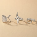 Three-piece set of minimalist silver irregular geometric rings with a matte finish - Silver Irregular Open Rings Set (F1688)