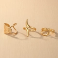 Three-piece set of irregular golden stainless steel rings with open adjustable designs - Gold Irregular Open Rings Set (F1687)