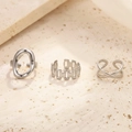 Set van drie zilveren roestvrijstalen ringen met minimalistisch ketting en geometrie - Zilveren Geometrische Driedelige Open Ring Set (F1914)