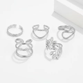 5-piece set of silver minimalist geometric open rings with leaf and snake designs - Silver Style (F2444)