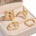 4er-Set goldene minimalistische unregelmäßige Wellenringe aus verstellbarem Edelstahl - Gold Stil (F3121)