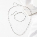 Set collana e bracciale a catena a graffetta argento con chiusura a moschettone regolabile - Argento (C9732)
