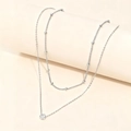 Double-layered silver necklace with delicate beaded chain and clear crystal pendant - Layered Pendant Style (C8824) / Silver (C8824)