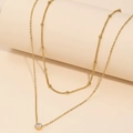 Double-layer gold plated stainless steel necklace with round beads and zircon pendant - Layered Pendant Style (C8823) / Gold (C8823)