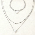 Minimalist double layer stainless steel necklace and bracelet set with heart pendants - Silver Double Layer Heart Set (F1092)