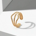 Minimalistische 18K vergulde roestvrijstalen drielaagse open ring met hartjespatroon - Gouden 3-Laags Geometrische Hartstijl (C3737)