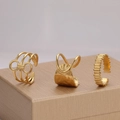 Set mit drei verstellbaren Goldringen aus Edelstahl mit Schleife und Textur-Design - Gold (F2527)