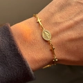 18K gold plated stainless steel bracelet with cross charms and Virgin Mary medal - Gold Style (F1093)