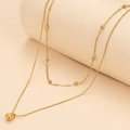 Double-layer gold stainless steel necklace with bead chain and waterdrop pendant - Gold Teardrop Double Layer Necklace (F1581)