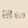 Minimalist silver chain style adjustable open ring set in polished stainless steel - Silver (F2646)